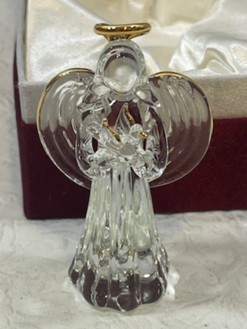 Crystal "Comforting Angel" w/Dove Halo Standing Figurine Keepsake Memorial Peace